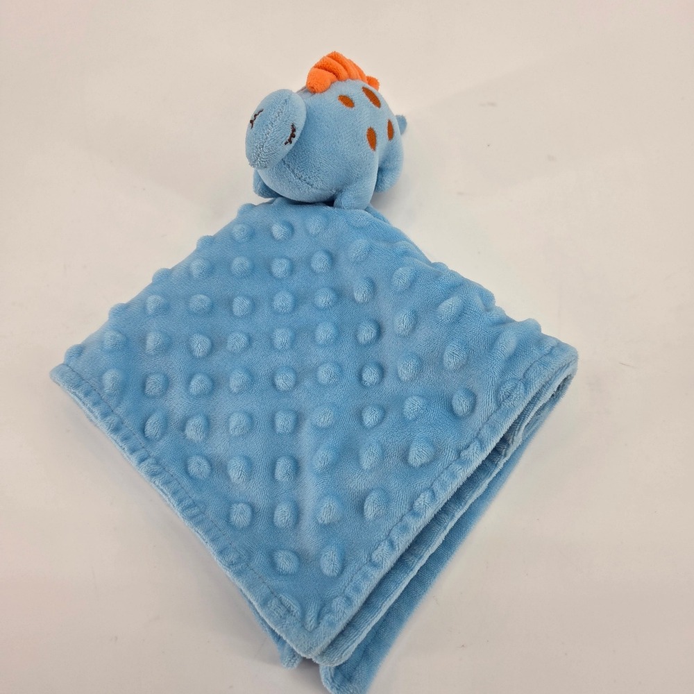 Crevent Blue Dinosaur Minky Dot Baby Security Blanket Lovey Plush Stuffed Animal